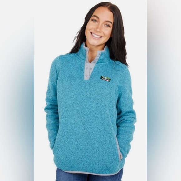 NEW! L.L.Bean 1/4 Snap Sweater Fleece Pullover Turquoise Blue SZ XS - Picture 1 of 13